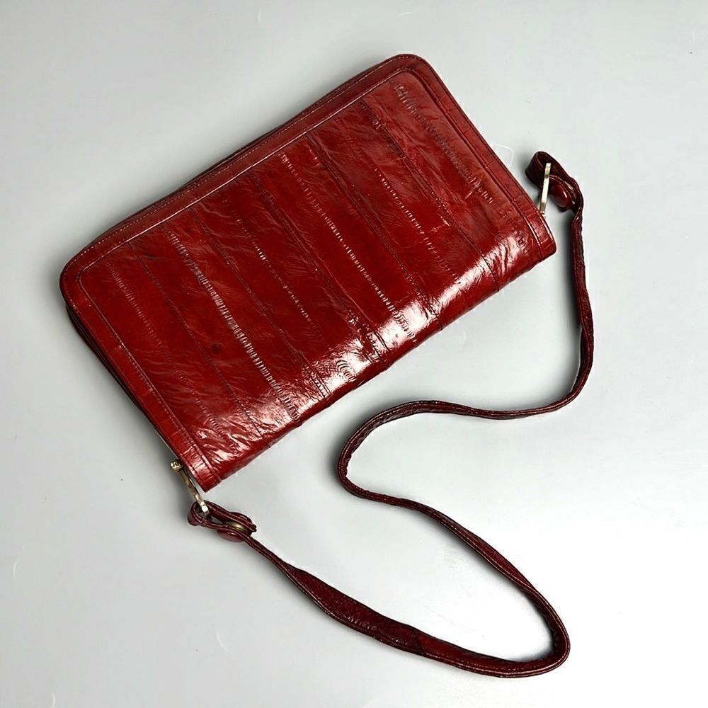 Vintage Real Eel Skin Maroon Clutch Shoulder Bag Purse